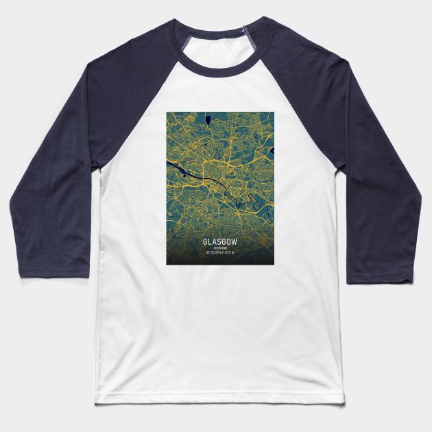 Glasgow city map Baseball T-Shirt by MapCarton